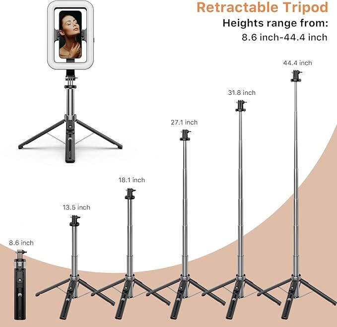 M MYBAT PRO 8" LED Selfie Light with Stand, Rectangular Light for Makeup/Live Stream, 54" Dimmable LED Light with Tripod, Phone Holder & Wireless Remote for Photography/YouTube/Video Recording