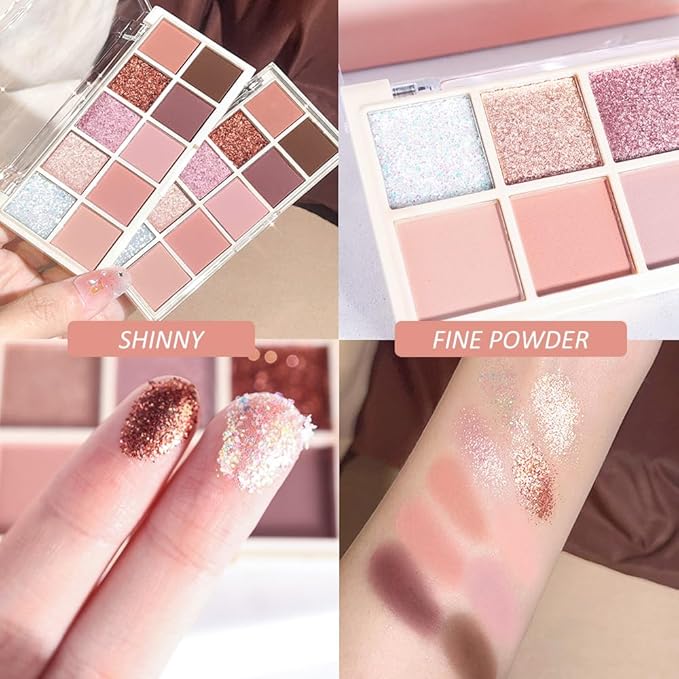 Ten Color Matte Shimmer Eyeshadow Makeup Palette,White Champagne Gold Rose Gold & Nude Pink Plum Dark Brown 10Color Series Powder Eye Shadow,Daily Makeup Eyeshadow,Easy to Carry,Vegan&Cruelty-Free 01#