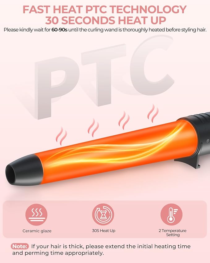 5 in 1 Curling Wand Set: Ohuhu Curling Iron Wand 5Pcs 0.35 to 1.25 Inch Interchangeable Ceramic Barrel Heat Protective Glove 2 Clips Dual Voltage Hair Curler for Women Girl Mother's Day Gift Rose Gold