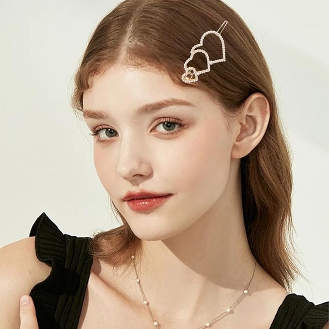 6PCS Pearl Heart Hair Clip, Hollow Boho Hair Barrette Non-Slip Metal Hairpin Valentines Wedding Prom Decorative for Women Girls Elegant Styling Hair Accessories