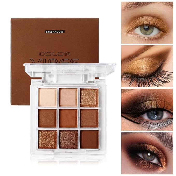 9 Color Brown Eyeshadow Palette - Rose Gold Dark Brown Bronze Naked Matte & Glitter Shades, Long-Lasting, Waterproof & Blendable, Natural Nude Eye Shadow Set sombras para ojos (Chocolate)