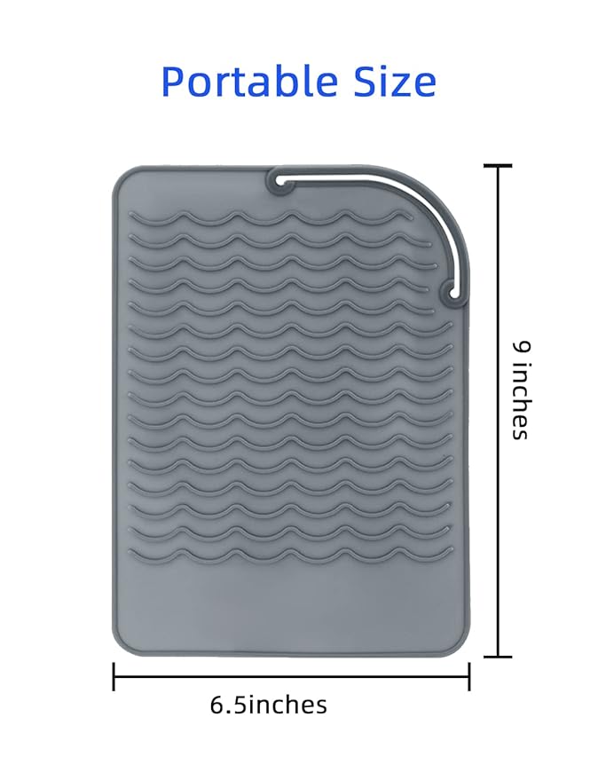 Heat Resistant Mat for Curling Iron, Flat Irons and Hair Straightener Hair Styling Tools 9" x 6.5", Food Grade Silicone, Grey