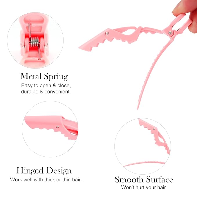 Ondder 14 Pcs Pink Alligator Hair Clips for Styling Sectioning Large Pro Salon Hair Clips Barber for Coloring, Cutting, Sectioning Big Gator Clips Hair Styling Accessories for Women Men Girls