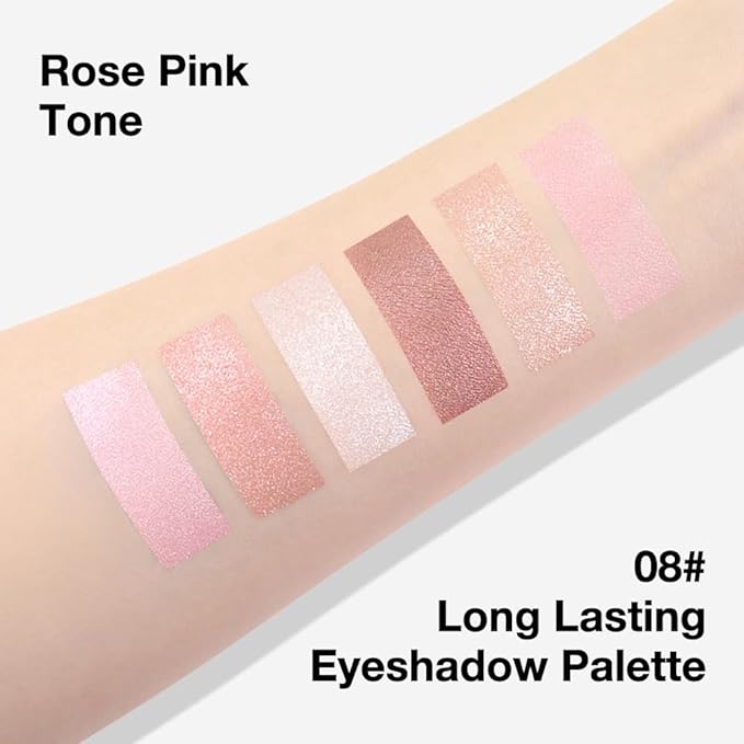 6 Color Eyeshadow Makeup Palette, 6 Pink Champagne Gold Deep Red White Rose Gold Rose Red Eyeshadows Palette,Everyday Matte Shimmer Finish Eye Makeup Looks,Travel Friendly Size, Built-in Mirror 08#