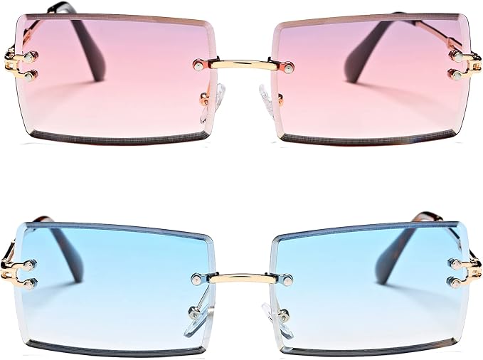 Rectangle Sunglasses for Men/Women Small Rimless Square Shade Eyewear