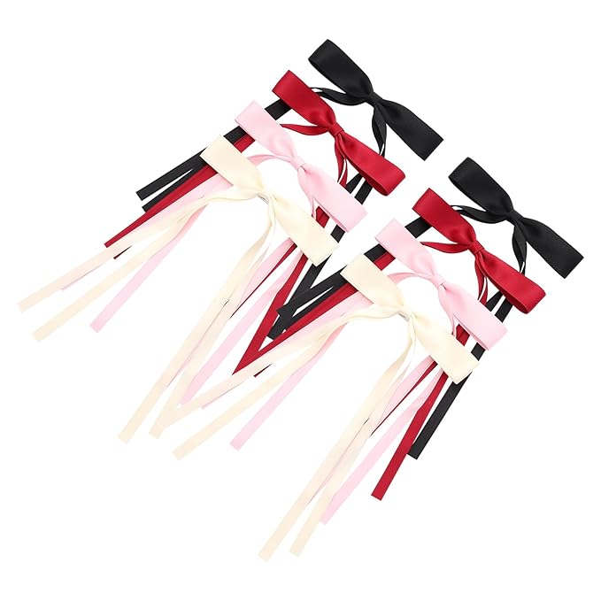 Hair Bows for Women,Ribbon Hair Bows With Long Tail,Hair bow clips Hair Barrettes for Women Accessories (Black, Beige, Pink, Red)