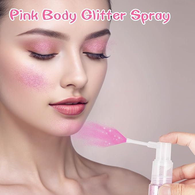 MEICOLY Pink Hair and Body Glitter Spray,Shinny Sparkle Glitter Spray for Clothes,Loose Shimmer Hairspray for Festival Rave Makeup/Stage Performance,Lightweight,25g/0.88OZ