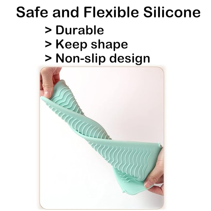 Heat Resistant Silicone Mat with Hanging Hole, Straightener Heat Resistant Travel Mat & Pouch for Curling Iron, Flat Iron and Other Hot Hair Styling Tools, 11 x 5 in, Green