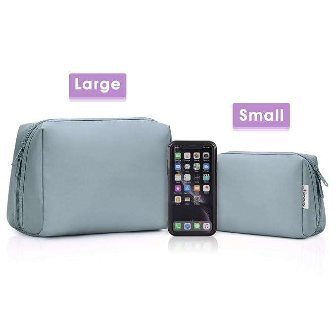 Narwey Cute Makeup Bag Travel Cosmetic Bag Organizer Toiletry Bag Make Up Bags with Compartments for Women Girls (Large, Greyish Blue)
