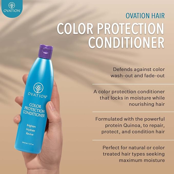 Ovation Hair Color Protection Conditioner - Hair Conditioner for Colored Hair - 12 oz - Brightens and Hydrates Color-Treated Hair - With Quinoa, Aloe Vera, Argan Oil - No Parabens and Sulfates