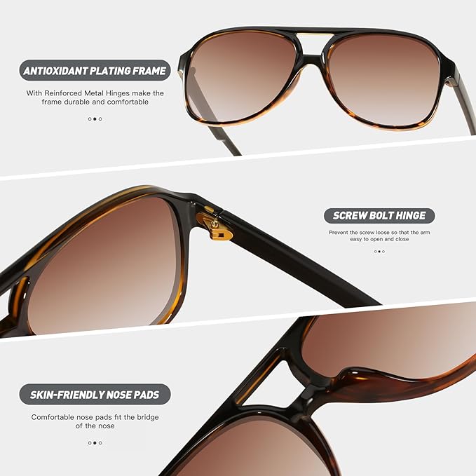 YDAOWKN Retro Aviator Sunglasses for Women Mens Large Frame Classic Vintage 70s Sun Glasses Aviators