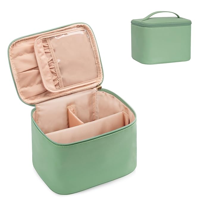OCHEAL Travel Makeup Bag, Cosmetic Bags for Women Makeup Bags Case Organizer Large Capacity Travel Toiletry Bag Storage with Divider and Handle for Cosmetics Toiletries Brushes Tools-Rose Gold