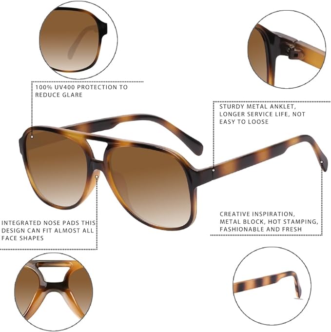 YDAOWKN Retro Aviator Sunglasses for Women Mens Large Frame Classic Vintage 70s Sun Glasses Aviators