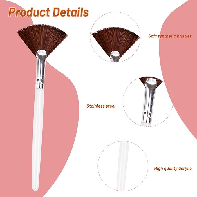 20 Pieces Fan Brushes Facial Applicator Brush Soft Makeup Mask Acid Applicator Brush Esthetician Cosmetic Brush for Mud Cream, Makeup Peel (White and Brown)