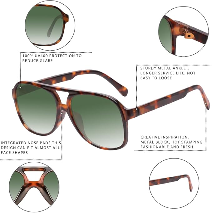 YDAOWKN Retro Aviator Sunglasses for Women Mens Large Frame Classic Vintage 70s Sun Glasses Aviators