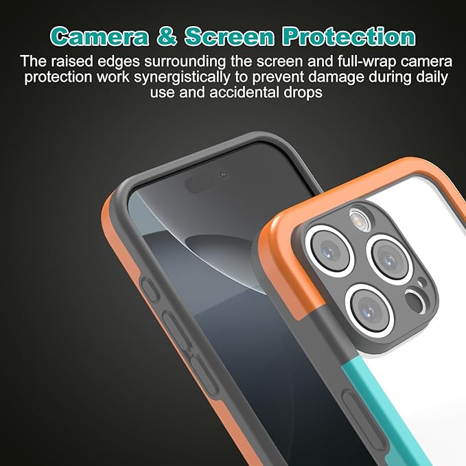 for iPhone 16 Pro Max Bumper Case, Hybrid Protection Heat Dissipation Frame No-Back Phone Cover Case 6.9" 2024 - Orage & Blue