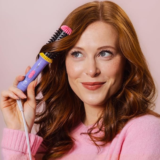 CALISTA GoGo Mini Heated Round Brush | Curl, Touch-Up, De-Frizz, Smooth, and Style Hair with Mini 7” Styling Tool | Heats to 365°F | Perfect Travel Tool | Dual Voltage (Periwinkle)