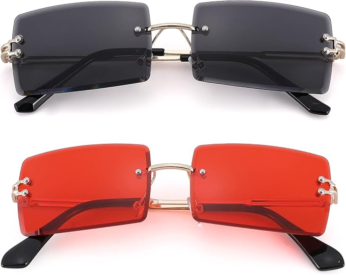 Rectangle Sunglasses for Men/Women Small Rimless Square Shade Eyewear
