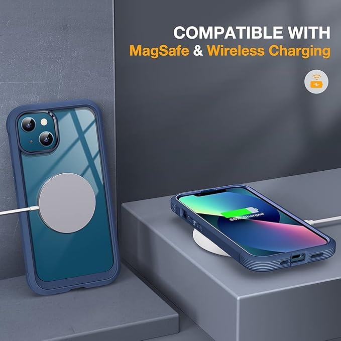 Miracase Compatible with iPhone 13 Mini case 5.4 inch, 2023 Upgrade Full-Body Glass Clear Case Bumper Case with Built-in 9H Tempered Glass Screen Protector for iPhone 13 Mini, Dark Blue