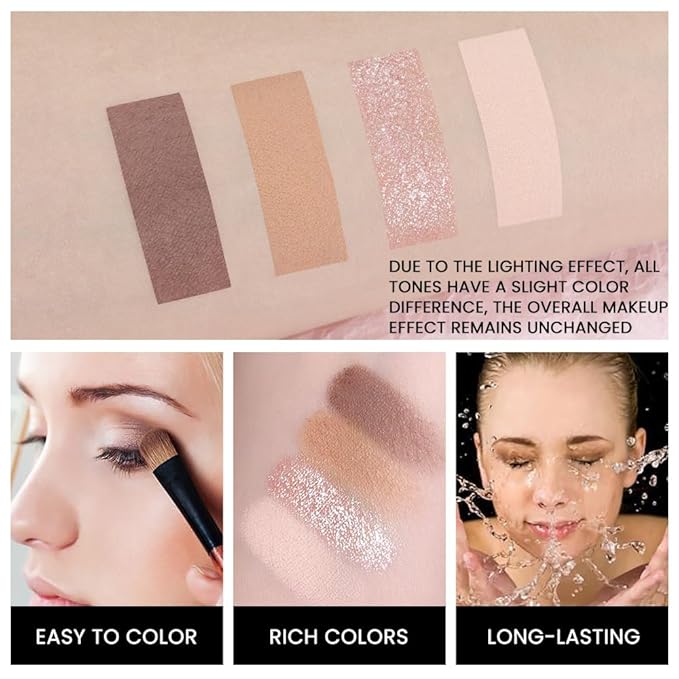 Eyeshadow Quad, Nude Brown Matte Shimmer Eye Shadow Makeup Powder Palette, Suitable for Women's Daily Eyeshadow Makeup, Long-Lasting Waterproof and Smudge-Proof, Easy to Apply, with Built-In Mirror 01