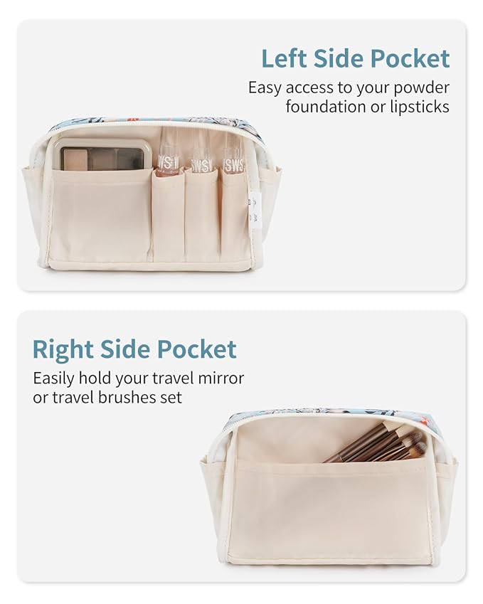 Narwey Small Makeup Bag for Purse Mini Cosmetic Bag Travel Makeup Pouch Zipper Pouch Cute Make up Bags with Compartments for Women Girls(Small, Aqua Flamingo)