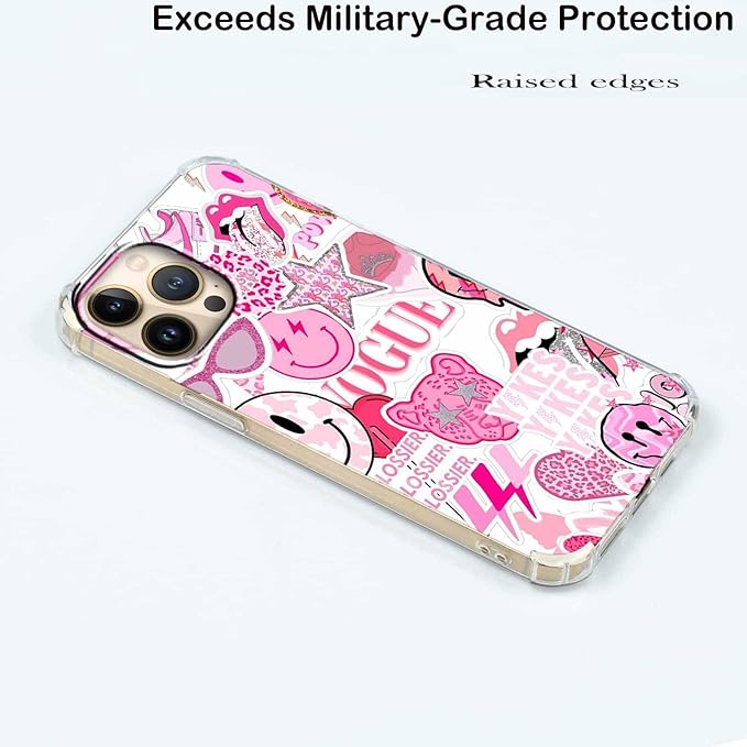 Case for iPhone 15 Pro Max with Pink Design,Aesthetic Hippie Indie Popular Elements Pattern,Shockproof Soft TPU Bumper Phone Cover(15pm,Pink)