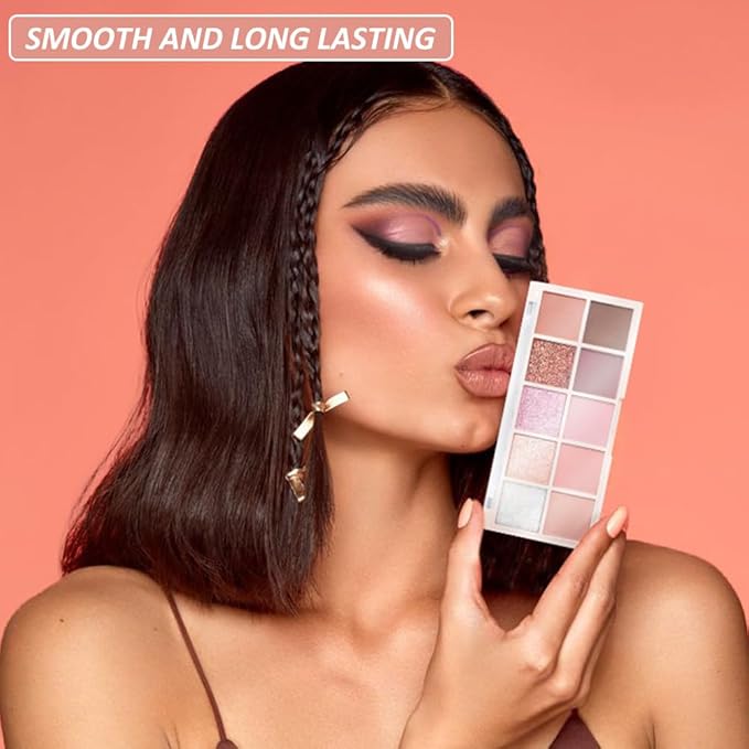 Ten Color Matte Shimmer Eyeshadow Makeup Palette,White Champagne Gold Rose Gold & Nude Pink Plum Dark Brown 10Color Series Powder Eye Shadow,Daily Makeup Eyeshadow,Easy to Carry,Vegan&Cruelty-Free 01#