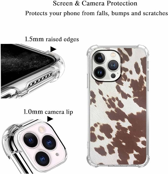 Case for iPhone 14 Pro with Cowhide Pattern,Farm Animal Retro Western Cattle Desgin,Trendy Soft TPU Bumper Phone Cover(14pro,Leather)