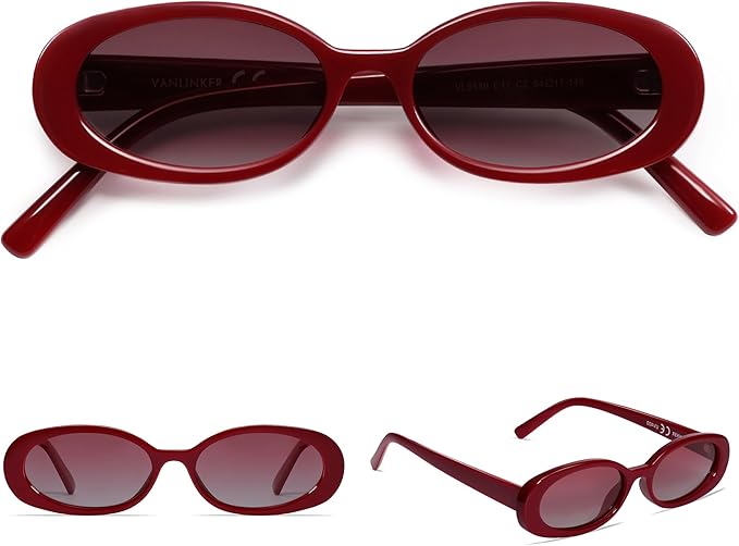 VANLINKER Polarized Retro Oval Sunglasses for Women and Men Small 90s Style VL9580