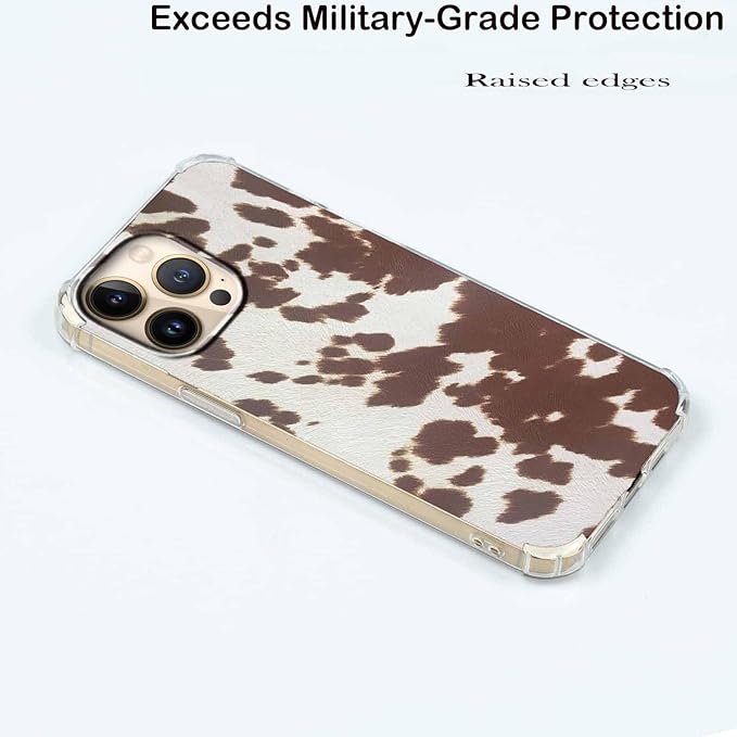 Case for iPhone 14 Pro with Cowhide Pattern,Farm Animal Retro Western Cattle Desgin,Trendy Soft TPU Bumper Phone Cover(14pro,Leather)