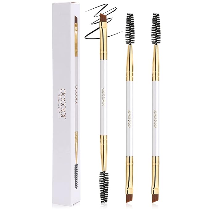 Docolor Eyebrow Brush Duo Eyebrow Spoolie 3Pcs Professional Angled Eye Brow Brush Perfect for Lining and Shaping Brows, Spoolie for Brows or Lashes White