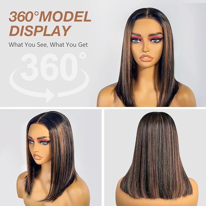 1B/30 Mixed Brown Wig Human Hair, Wear to Go Glueless Bob Wig Human Hair 200% Density 5x5 HD Lace Closure Wigs with Natural Hairline for Women(16 inch)