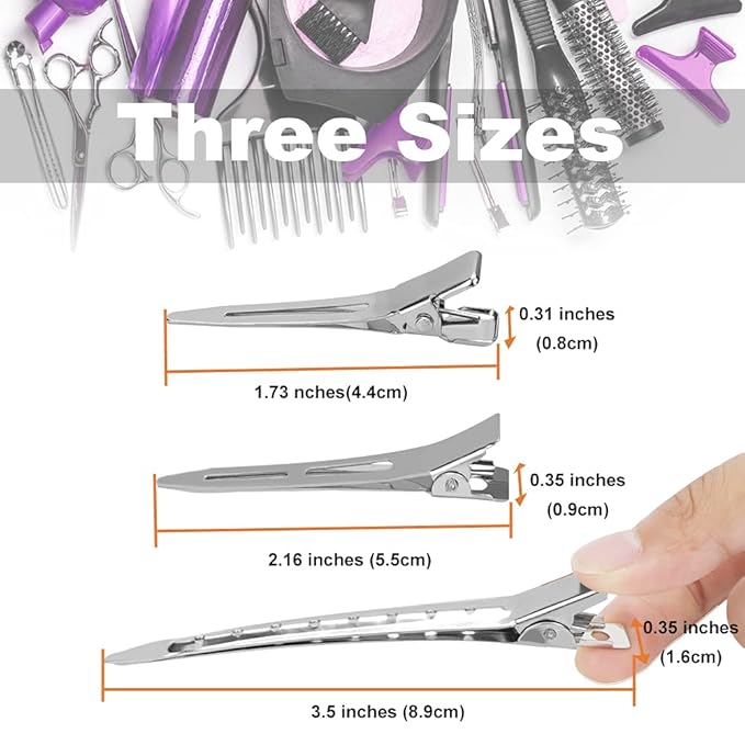 Styling Hair Clips, Silver Metal Duck Billed Hair Clips for Women Styling Sectioning, Duckbill Long Hair Clips, Pin Curl Clips for Hair, Alligator Roller Clip with Case