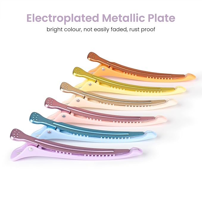 AIMIKE 6pcs Hair Clips for Styling, No-Crease Hair Styling Clips w/Silicone Band, Colorful Hair Roller Clips Duck Billed Hair Clips, Salon and Self Hair Cutting Clips for Women Hair Sectioning