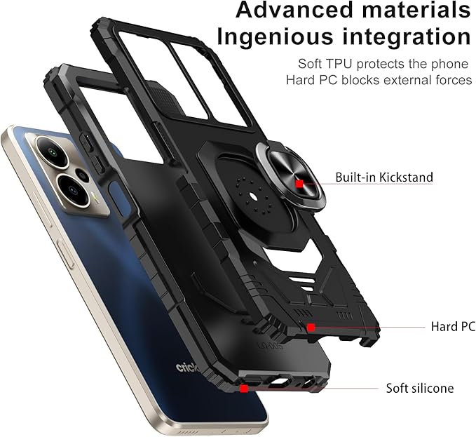 for Cricket Outlast 5G 2024 Case/AT&T Motivate Pro 5G Case with Screen Protector,Dual Layer Military Grade Protection with Ring Stand Phone Case for Cricket Outlast 5G/ATT Motivate Pro 5G Black