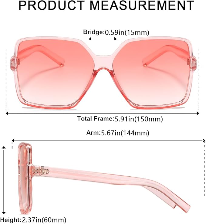 Women's Chic Square Oversized Sunglasses Big Large Wide Fashion Shades for Women Men 100% UV Protection