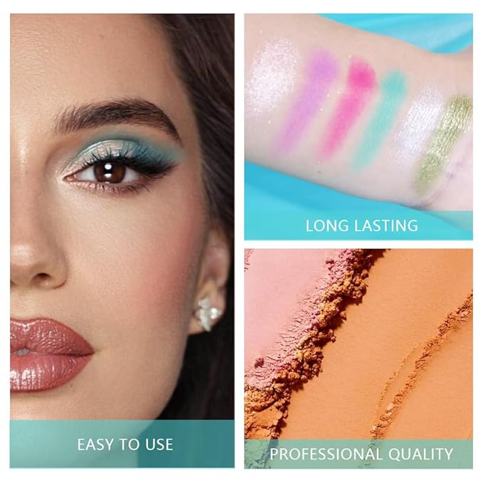 Sixteen Color Matte Shimmer Eyeshadow Palette, Lake Blue Rose Pink Yellow Purple White Orange Nude Green Champagne Grass Green Sky Blue Eye Shadow Palette Makeup, Prom-Looking Women Girls Eye Shadow