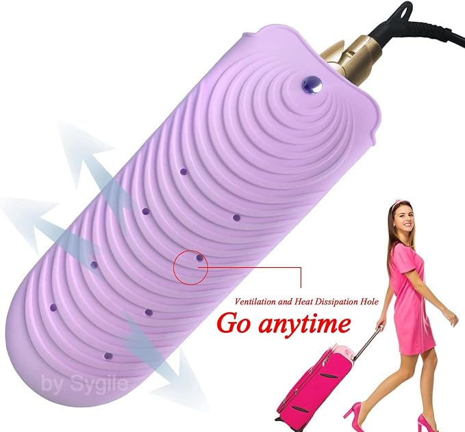 2in1 11" X 7.5" Blush Pink Large Heat Resistant Silicone Mat, Anti-Heat Travel Pad and Purple Pouch for Hair Straighteners, Curling Irons, Flat Irons and Hair Styling Tools Holder