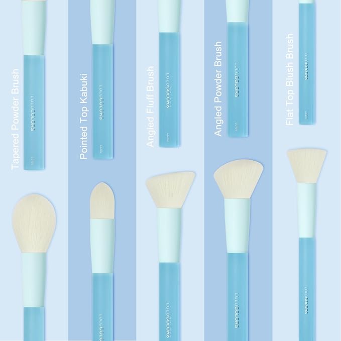5 Pcs Face Makeup Brush Set – Soft, Cruelty-Free Synthetic Bristles with Translucent Rubberized Handles, Makeup Brushes for Powder, Blush & Contour –Brush Collection-Blue Candy Brushes