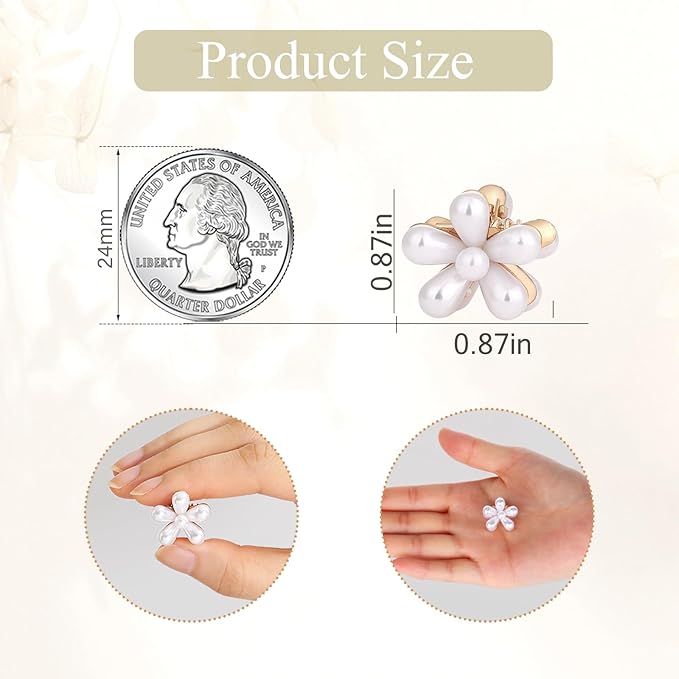 16 Pcs Small Pearl Claw Clips with Flower Design, Mini Hair Clips for Thin Thick Hair, Sweet Tiny Hair Clips, Little Flower Hair Jaw Clamps, Nonslip Bangs Pins Hair Accessories for Women Girls