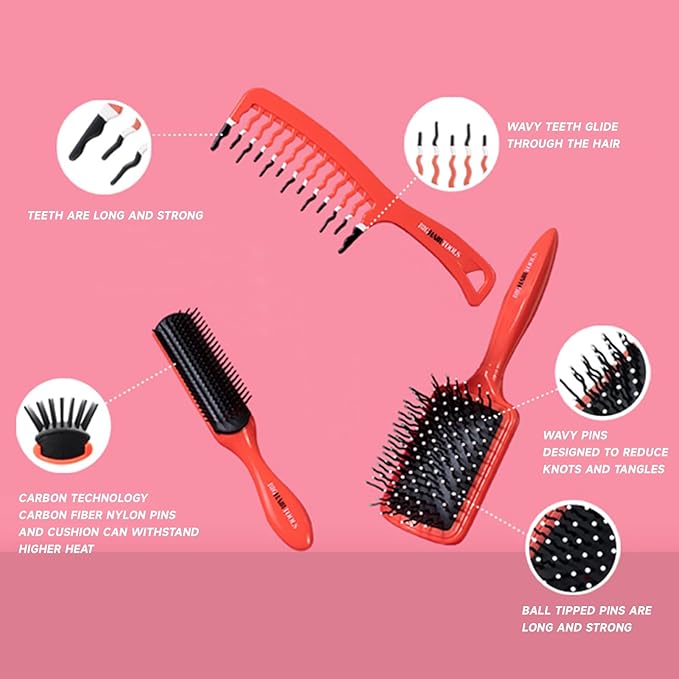 Big Hair Tools, Carbon Styling Brush, Withstand High Heat, Reduce Static for Curly, Wavy, Long, Thick Hair