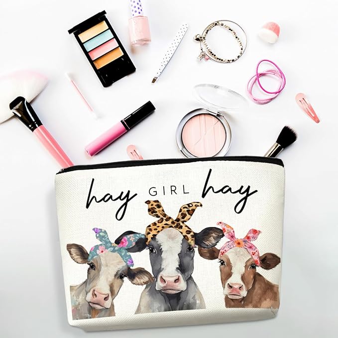 2pcs Cow Gifts Funny Western Makeup Bag Cow Print Stuff Cosmetic Bag Funny Graduation Birthday Western Gifts for Women Girls Sister Coworker Zipper Makeup Pouch