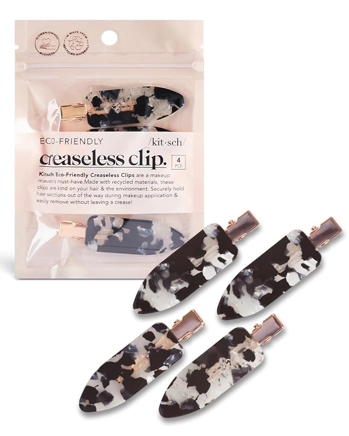 Kitsch Creaseless Hair Clips for Women - No Bend, No Crease Hair Clips For Styling, Makeup Application and Face Wash - Recycled Acrylic - 4pcs Black Terrazzo