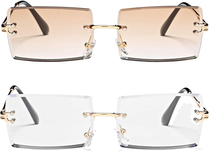 Rectangle Sunglasses for Men/Women Small Rimless Square Shade Eyewear