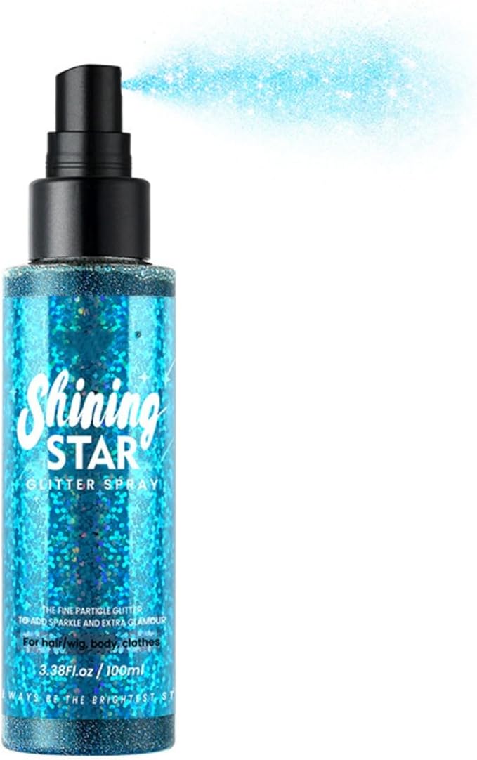 MAEPEOR Body Glitter Spray Long Lasting Shiny Body Glitter Quick-Drying Shimmer Glitter Spray for Face Body Hair Clothes (100ml, Blue)
