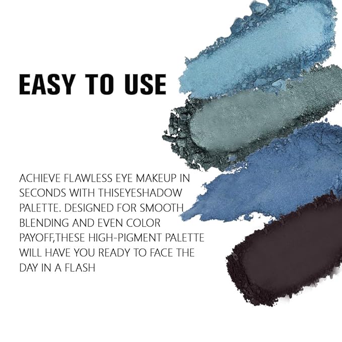 4 Colors Icy Blue Steel Blue Midnight Blue Jet Black Eye Shadow Palette Makeup, Highly Pigmented Waterproof Matte Shimmer Eyeshadow Palette for Women, paleta de sombras de ojos, Vegan & Cruelty-free13