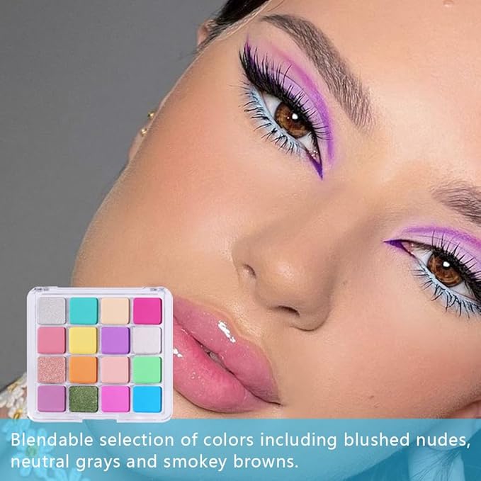Sixteen Color Matte Shimmer Eyeshadow Palette, Lake Blue Rose Pink Yellow Purple White Orange Nude Green Champagne Grass Green Sky Blue Eye Shadow Palette Makeup, Prom-Looking Women Girls Eye Shadow