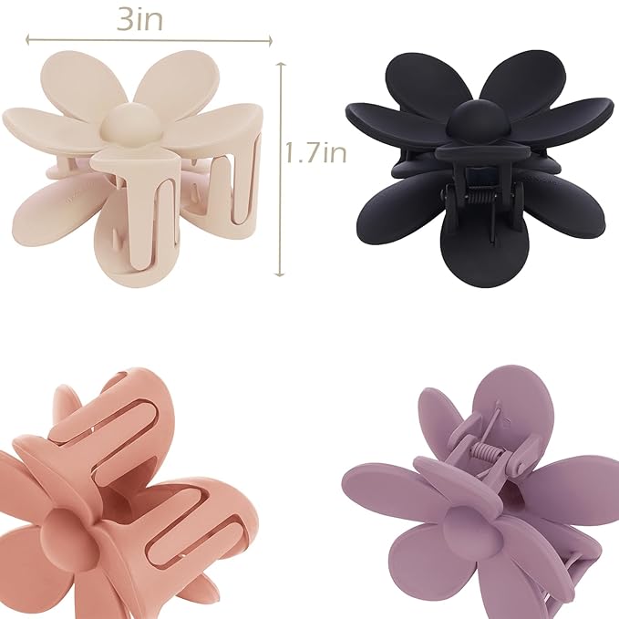 Flower Hair Clips 6 PCS Flower Claw Clips Daisy Clips for Women Matte Large Claw Clips Strong Hold Jaw Clamps Hair Accessories for Thick Hair 6 Colors