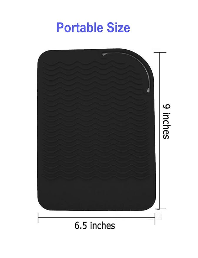 Heat Resistant Mat for Curling Iron, Flat Irons and Hair Straightener Hair Styling Tools 9" x 6.5", Food Grade Silicone, Black