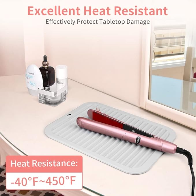 Oversize 15.7" x 11.8" Heat Resistant Mat, Portable Travel Silicone Heat Mat for Curling Irons, Flat Irons, Hair Straightener and Hot Hair Styling Tools, Hot Iron Holster, Vanity Pad with Ties Black